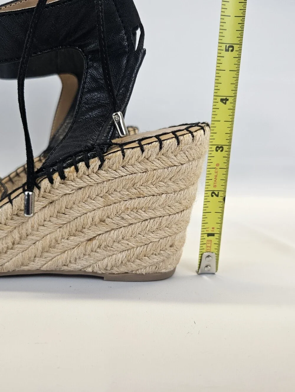 Franco Sarto Black Mariska Leather Espadrille Wedge Sandals Womens Ankle Tie 9